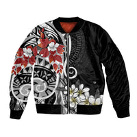 Bula Fiji Tagimaucia Mix Plumeria Masi Tapa Bomber Jacket Black LT7 Unisex Black - Polynesian Pride