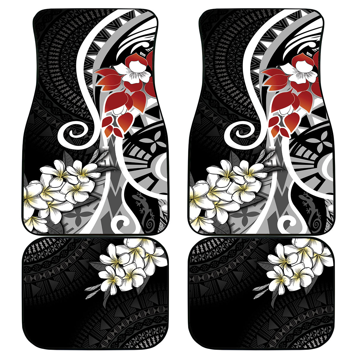 Bula Fiji Tagimaucia Mix Plumeria Masi Tapa Car Mats Black
