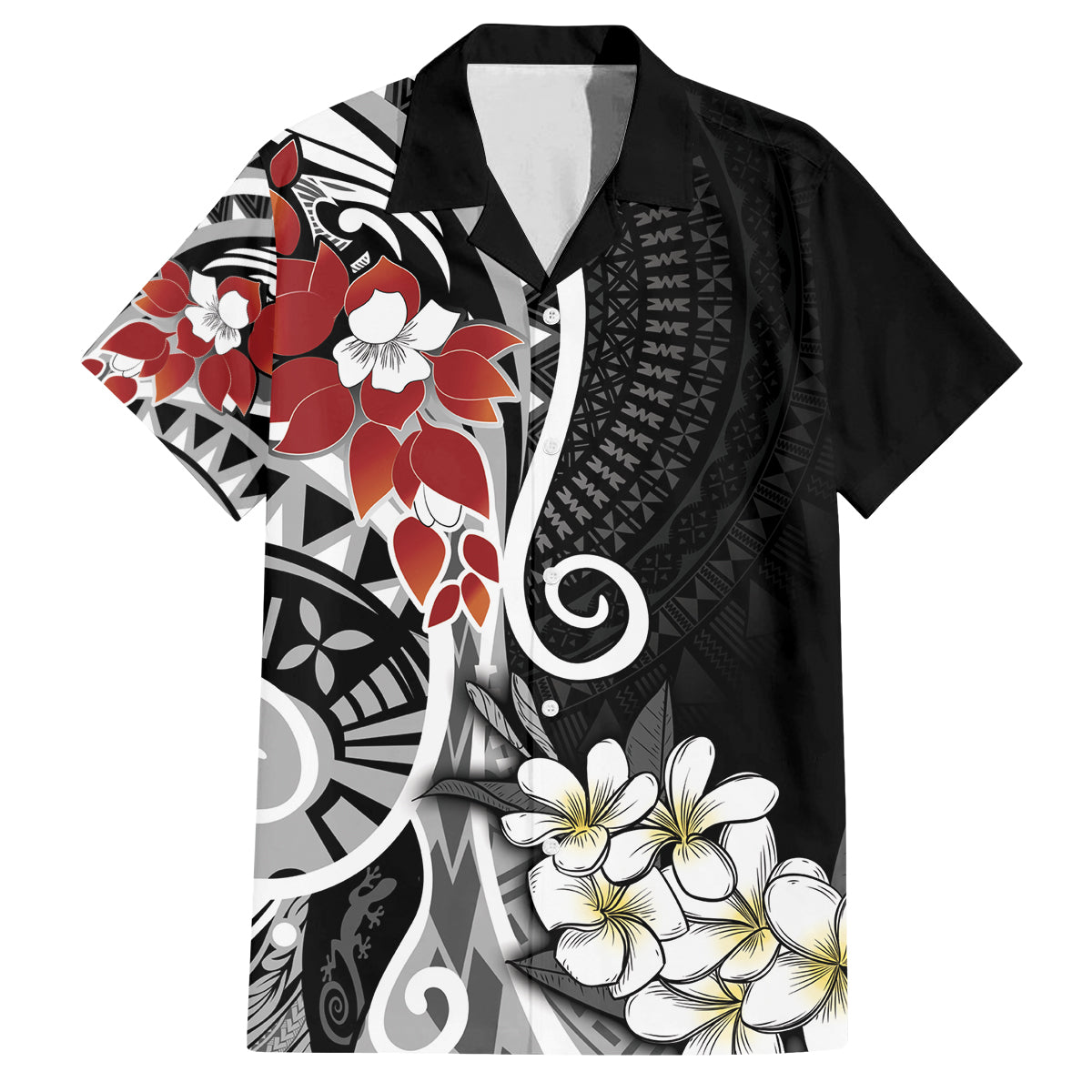 Bula Fiji Tagimaucia Mix Plumeria Masi Tapa Family Matching Long Sleeve Bodycon Dress and Hawaiian Shirt Black LT7 Dad's Shirt - Short Sleeve Black - Polynesian Pride