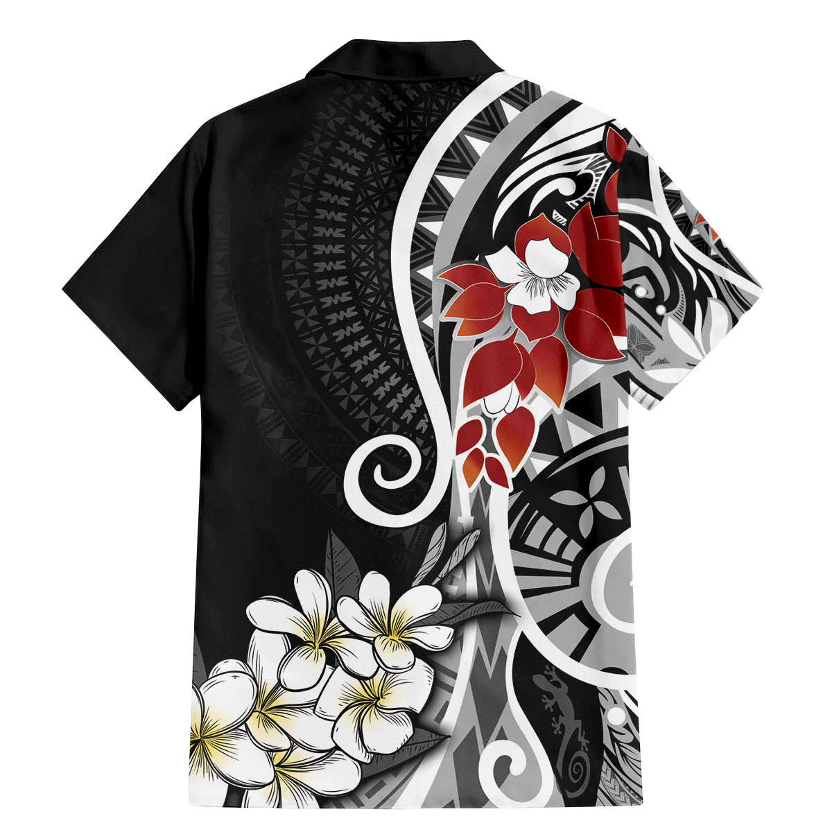 Bula Fiji Tagimaucia Mix Plumeria Masi Tapa Family Matching Mermaid Dress and Hawaiian Shirt Black LT7 - Polynesian Pride