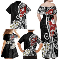 Bula Fiji Tagimaucia Mix Plumeria Masi Tapa Family Matching Off Shoulder Maxi Dress and Hawaiian Shirt Black LT7 - Polynesian Pride