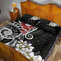 Bula Fiji Tagimaucia Mix Plumeria Masi Tapa Quilt Bed Set Black