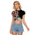 Bula Fiji Tagimaucia Mix Plumeria Masi Tapa Raglan Cropped T Shirt Black LT7 Female Black - Polynesian Pride