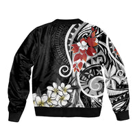 Bula Fiji Tagimaucia Mix Plumeria Masi Tapa Sleeve Zip Bomber Jacket Black LT7 - Polynesian Pride