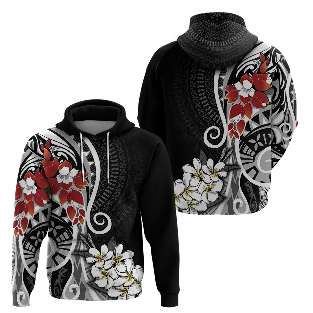 Bula Fiji Tagimaucia Mix Plumeria Masi Tapa Zip Hoodie Black LT7 - Polynesian Pride