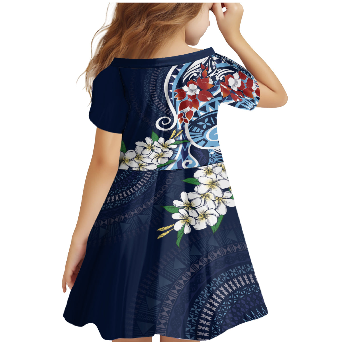 Bula Fiji Tagimaucia Mix Plumeria Masi Tapa Family Matching Mermaid Dress and Hawaiian Shirt Blue LT7 - Polynesian Pride