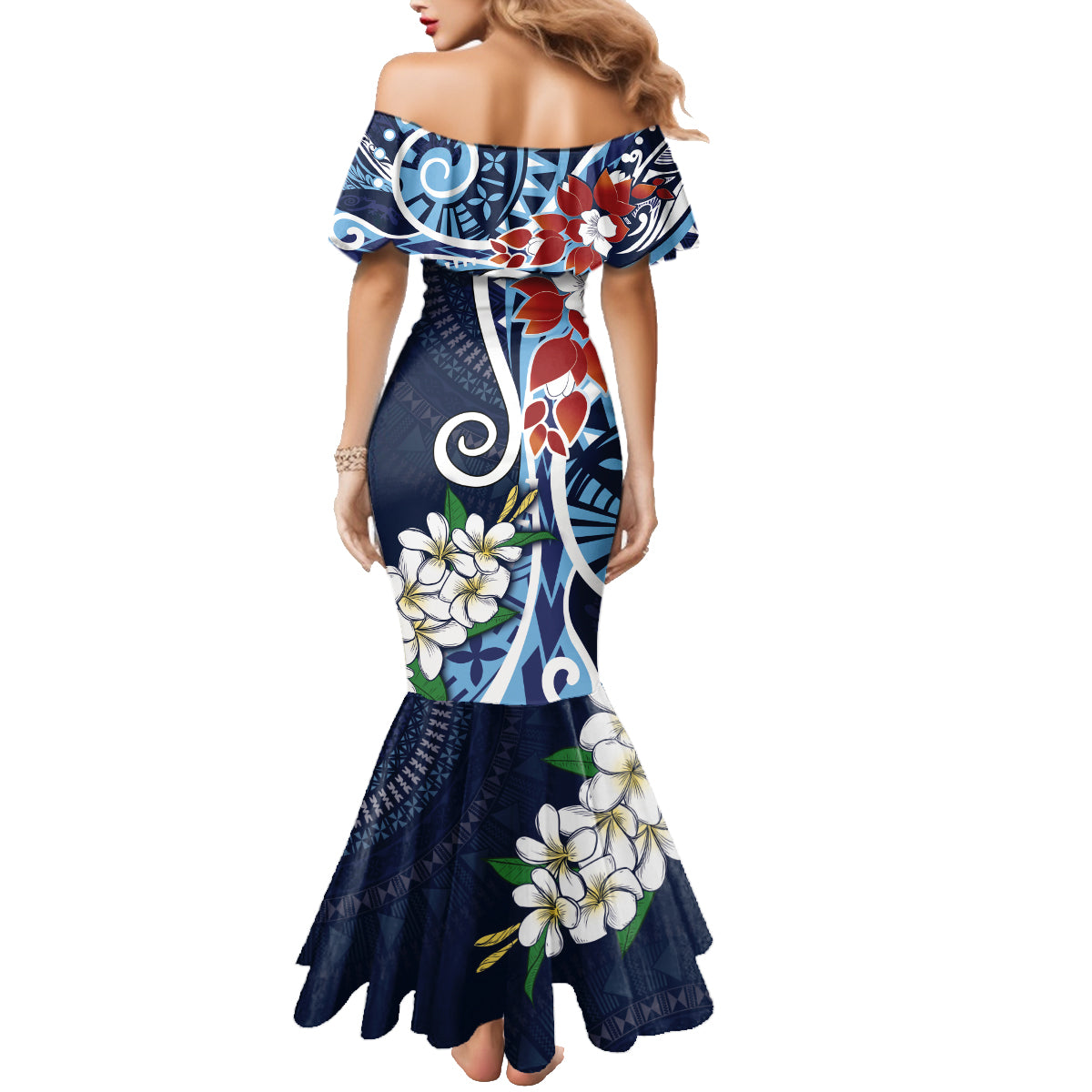 Bula Fiji Tagimaucia Mix Plumeria Masi Tapa Family Matching Mermaid Dress and Hawaiian Shirt Blue LT7 - Polynesian Pride