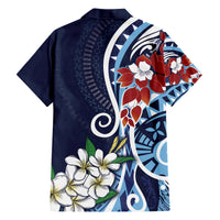 Bula Fiji Tagimaucia Mix Plumeria Masi Tapa Family Matching Off Shoulder Long Sleeve Dress and Hawaiian Shirt Blue LT7 - Polynesian Pride