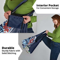 Bula Fiji Tagimaucia Mix Plumeria Masi Tapa Grocery Bag Blue