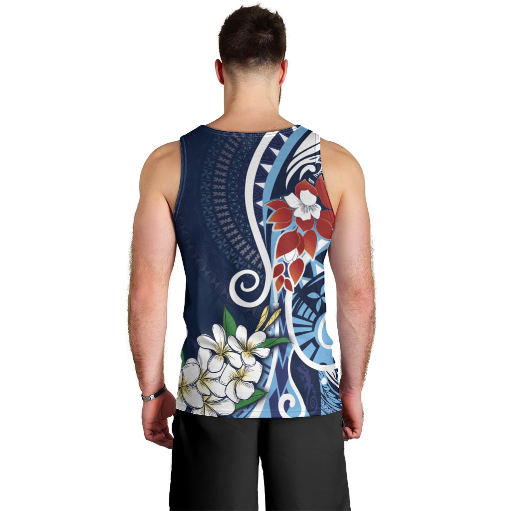Bula Fiji Tagimaucia Mix Plumeria Masi Tapa Men Tank Top Blue LT7 - Polynesian Pride