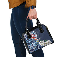 Bula Fiji Tagimaucia Mix Plumeria Masi Tapa Shoulder Handbag Blue