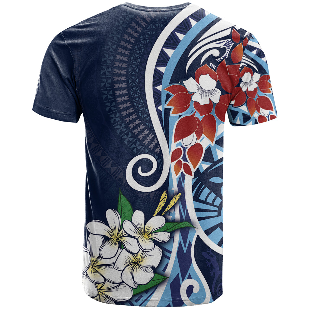 Bula Fiji Tagimaucia Mix Plumeria Masi Tapa T Shirt Blue LT7 - Polynesian Pride