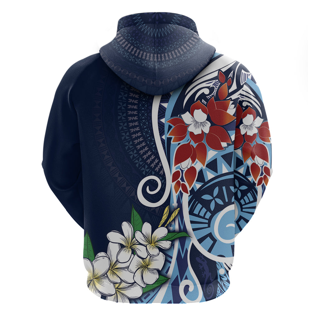 Bula Fiji Tagimaucia Mix Plumeria Masi Tapa Zip Hoodie Blue LT7 - Polynesian Pride