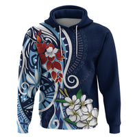 Bula Fiji Tagimaucia Mix Plumeria Masi Tapa Zip Hoodie Blue LT7 Pullover Hoodie Blue - Polynesian Pride