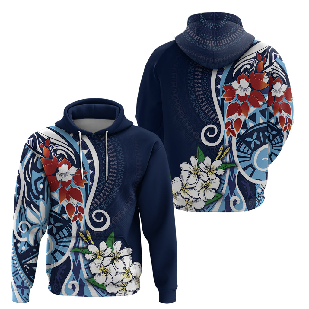 Bula Fiji Tagimaucia Mix Plumeria Masi Tapa Zip Hoodie Blue LT7 - Polynesian Pride