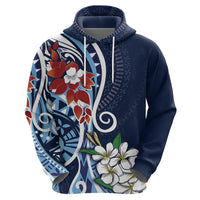 Bula Fiji Tagimaucia Mix Plumeria Masi Tapa Zip Hoodie Blue LT7 - Polynesian Pride