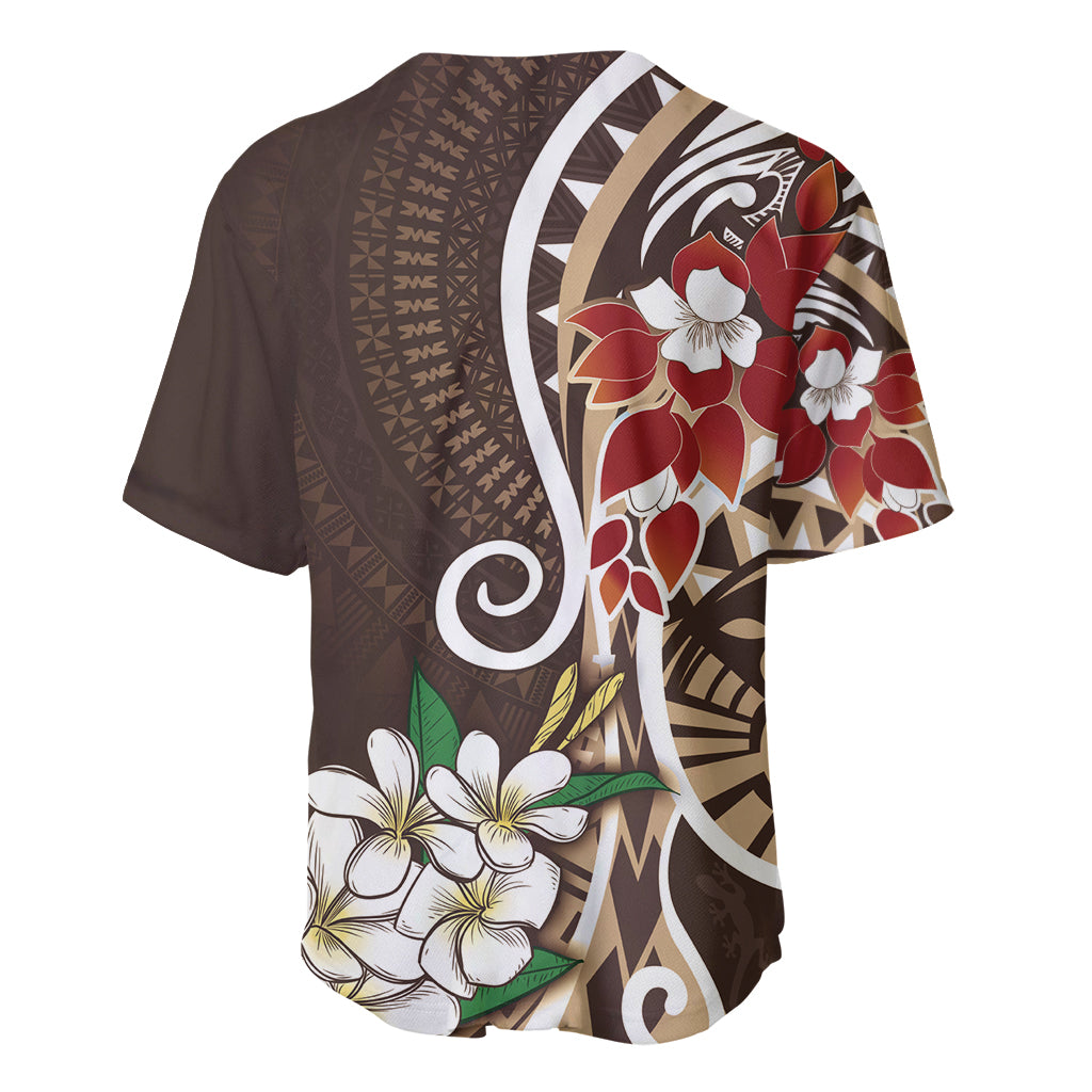 Bula Fiji Tagimaucia Mix Plumeria Masi Tapa Baseball Jersey Brown LT7 - Polynesian Pride