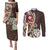 Bula Fiji Tagimaucia Mix Plumeria Masi Tapa Couples Matching Puletasi and Long Sleeve Button Shirt Brown LT7 Brown - Polynesian Pride