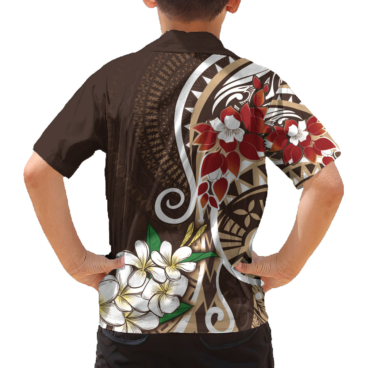 Bula Fiji Tagimaucia Mix Plumeria Masi Tapa Family Matching Long Sleeve Bodycon Dress and Hawaiian Shirt Brown LT7 - Polynesian Pride