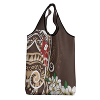 Bula Fiji Tagimaucia Mix Plumeria Masi Tapa Grocery Bag Brown