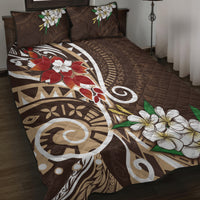 Bula Fiji Tagimaucia Mix Plumeria Masi Tapa Quilt Bed Set Brown
