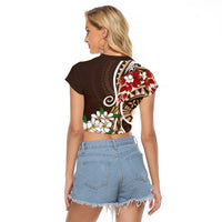 Bula Fiji Tagimaucia Mix Plumeria Masi Tapa Raglan Cropped T Shirt Brown LT7 - Polynesian Pride