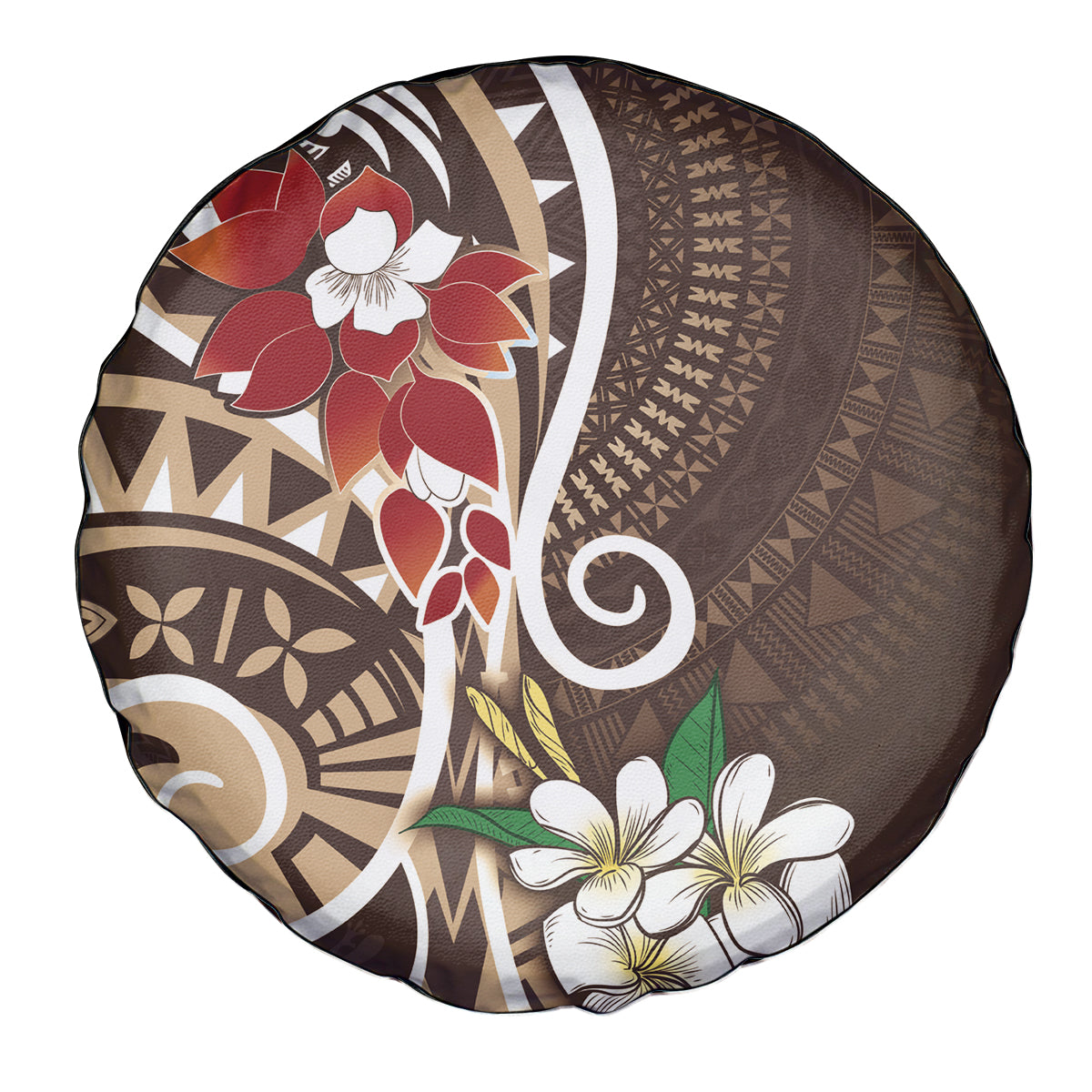 Bula Fiji Tagimaucia Mix Plumeria Masi Tapa Spare Tire Cover Brown