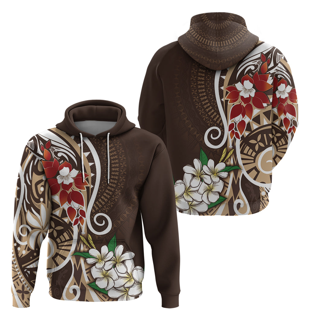 Bula Fiji Tagimaucia Mix Plumeria Masi Tapa Zip Hoodie Brown LT7 - Polynesian Pride