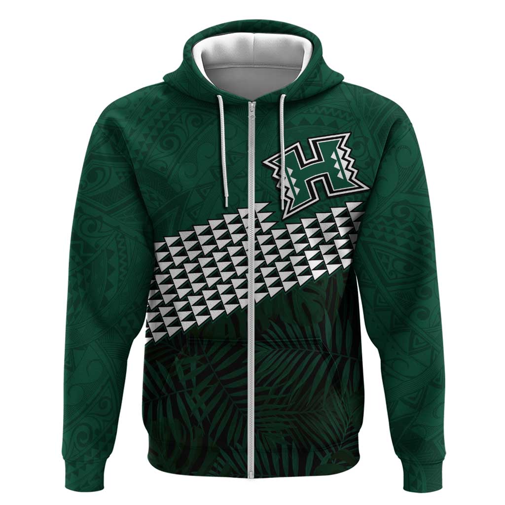 Hawaii Rainbow Warriors Alumni Custom Hoodie Kanaka Arrows Tropical Vibes LT7 Zip Hoodie Green - Polynesian Pride