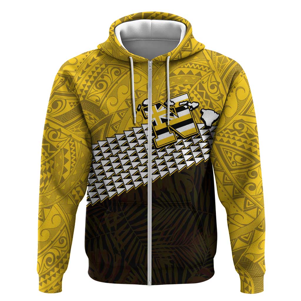 Hawaii Nanakuli High Alumni Custom Hoodie Kanaka Arrows Tropical Vibes LT7 Zip Hoodie Yellow Black - Polynesian Pride
