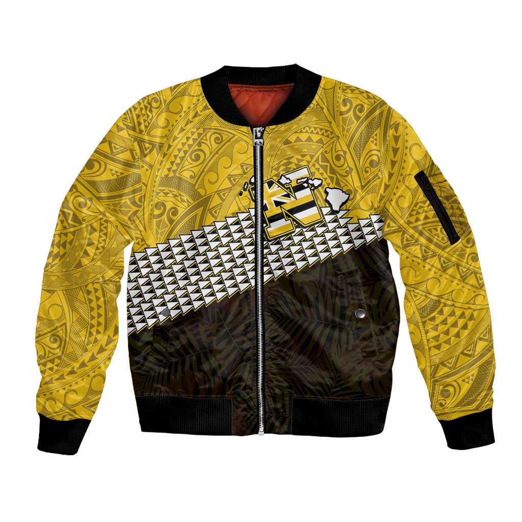 Hawaii Nanakuli High Alumni Custom Sleeve Zip Bomber Jacket Kanaka Arrows Tropical Vibes LT7 Unisex Yellow Black - Polynesian Pride