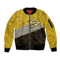 Hawaii Nanakuli High Alumni Custom Sleeve Zip Bomber Jacket Kanaka Arrows Tropical Vibes LT7 Unisex Yellow Black - Polynesian Pride