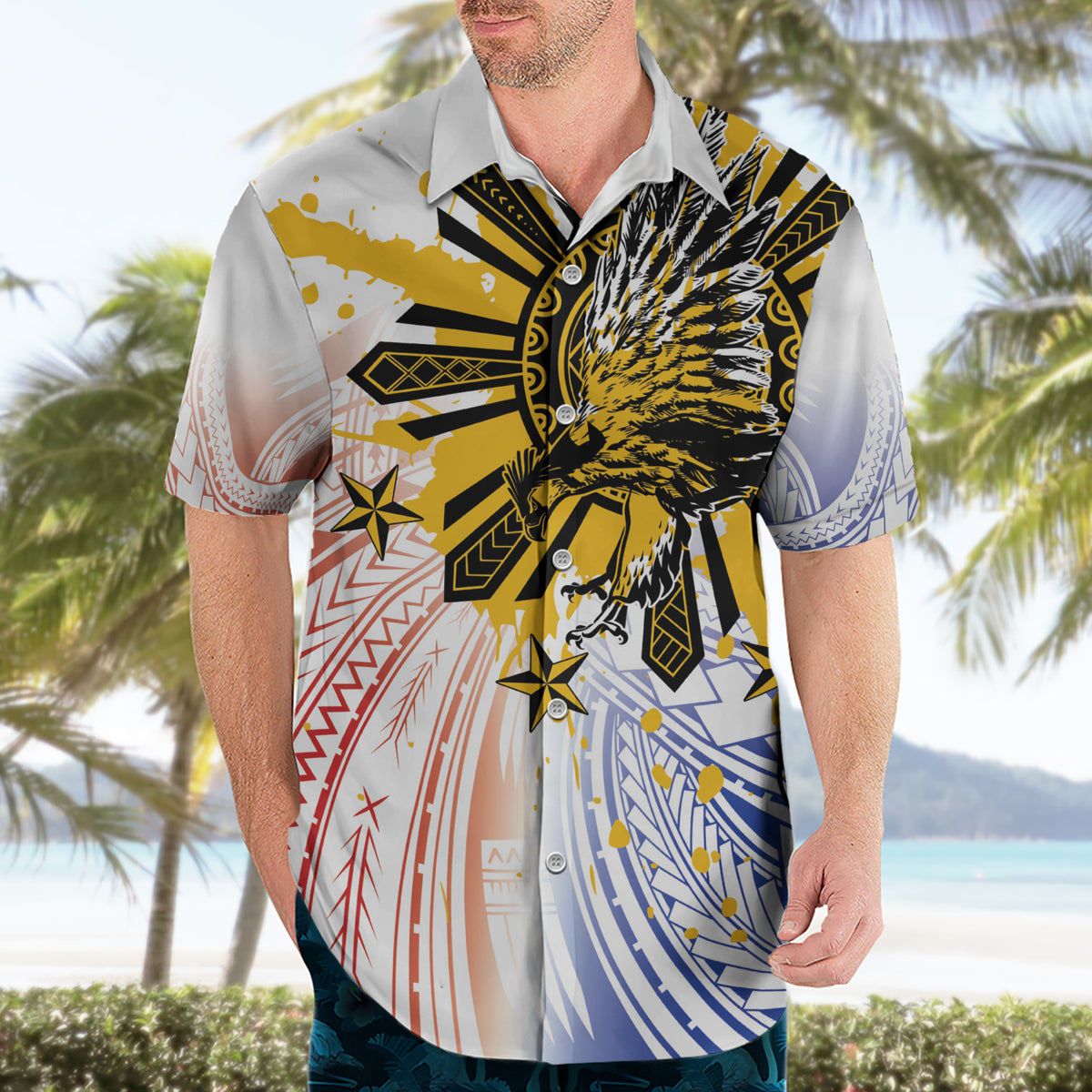 Philippines Independence Day Hawaiian Shirt Eagle Mix Filipino Flag Tribal Style