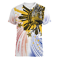 Philippines Independence Day Women V-Neck T-Shirt Eagle Mix Filipino Flag Tribal Style