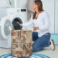 Talofa Samoa Mamanu Siapo Mix Malu Laundry Basket Classic Beige Frangipani and Turtles