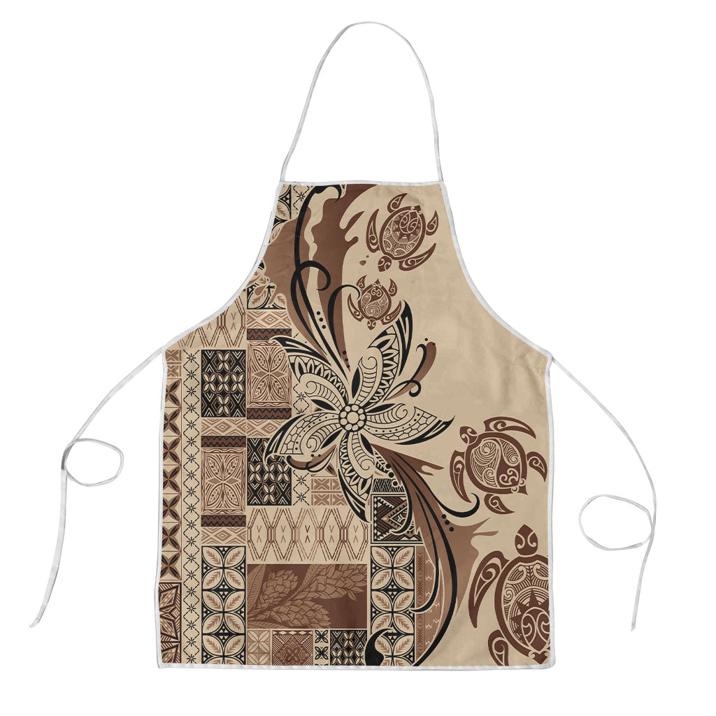 Talofa Samoa Mamanu Siapo Mix Malu Apron Classic Beige Frangipani and Turtles