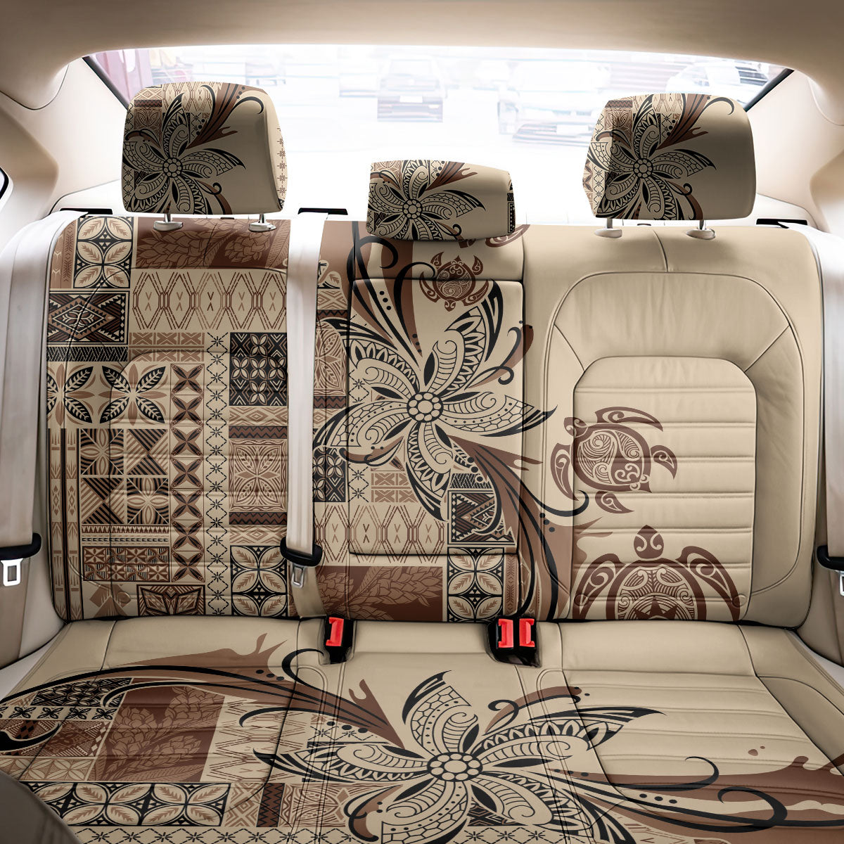 Talofa Samoa Mamanu Siapo Mix Malu Back Car Seat Cover Classic Beige Frangipani and Turtles