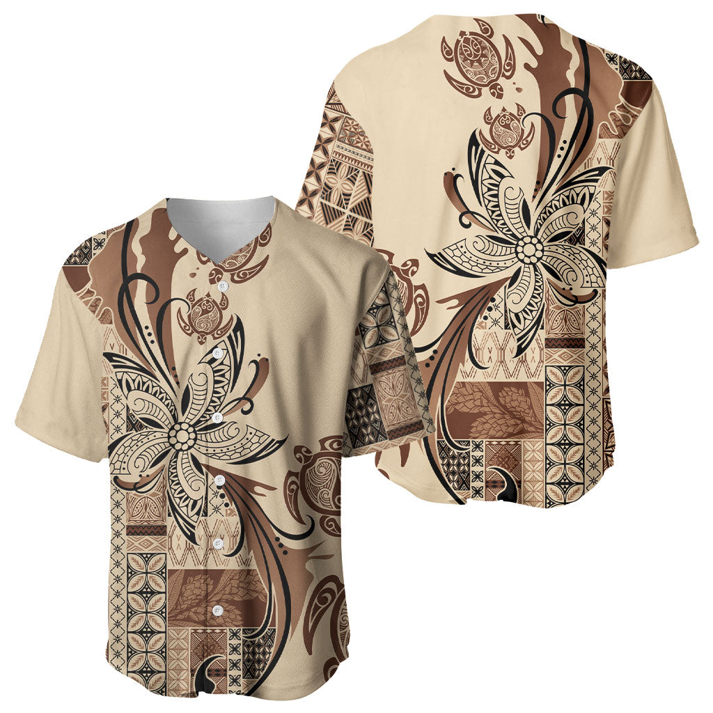 Talofa Samoa Mamanu Siapo Mix Malu Baseball Jersey Classic Beige Frangipani and Turtles