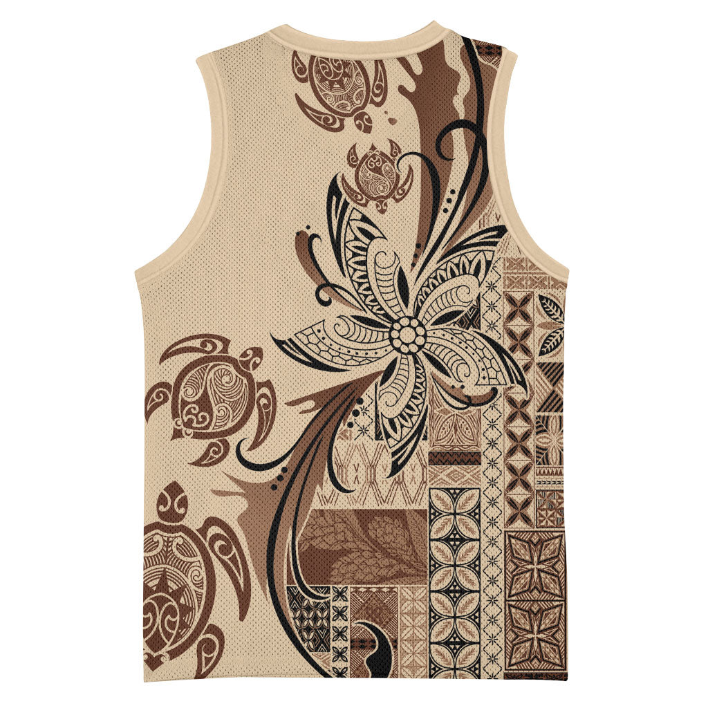Talofa Samoa Mamanu Siapo Mix Malu Basketball Jersey Classic Beige Frangipani and Turtles