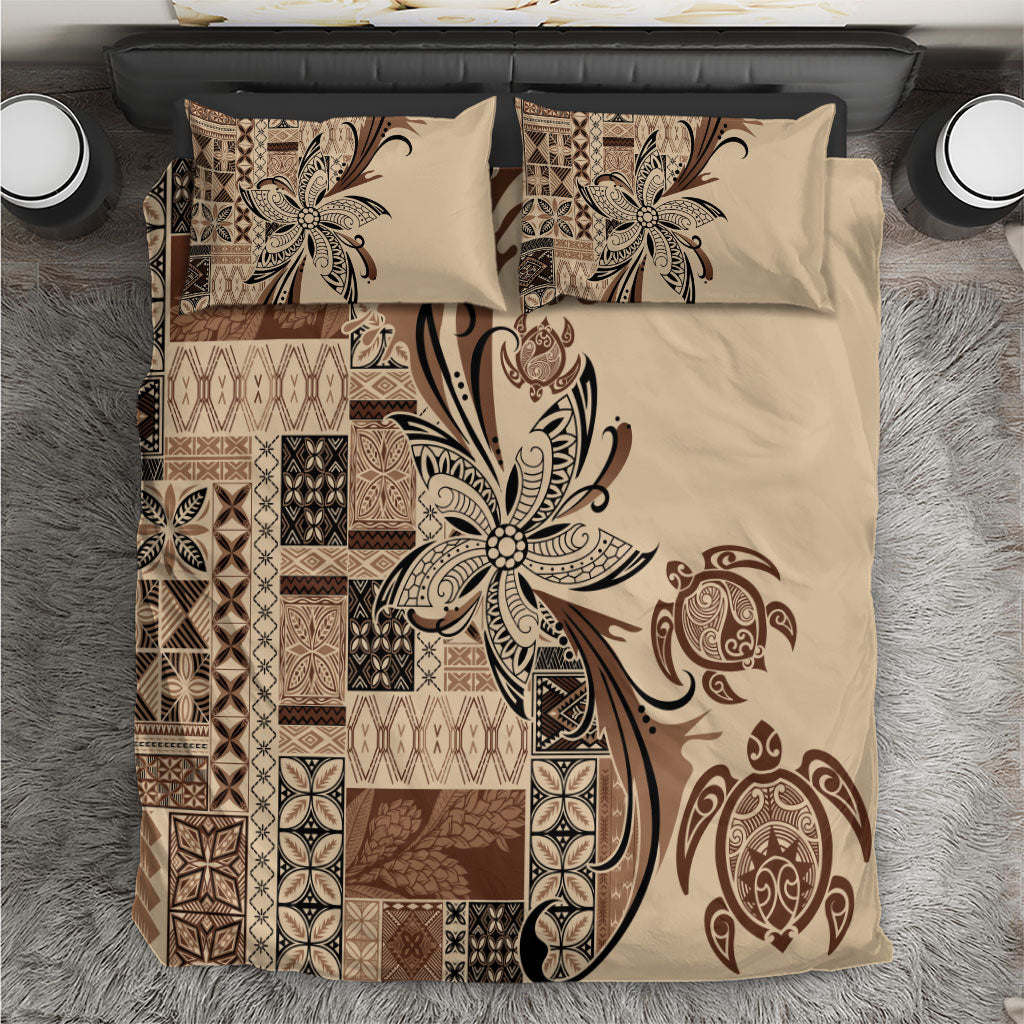 Talofa Samoa Mamanu Siapo Mix Malu Bedding Set Classic Beige Frangipani and Turtles