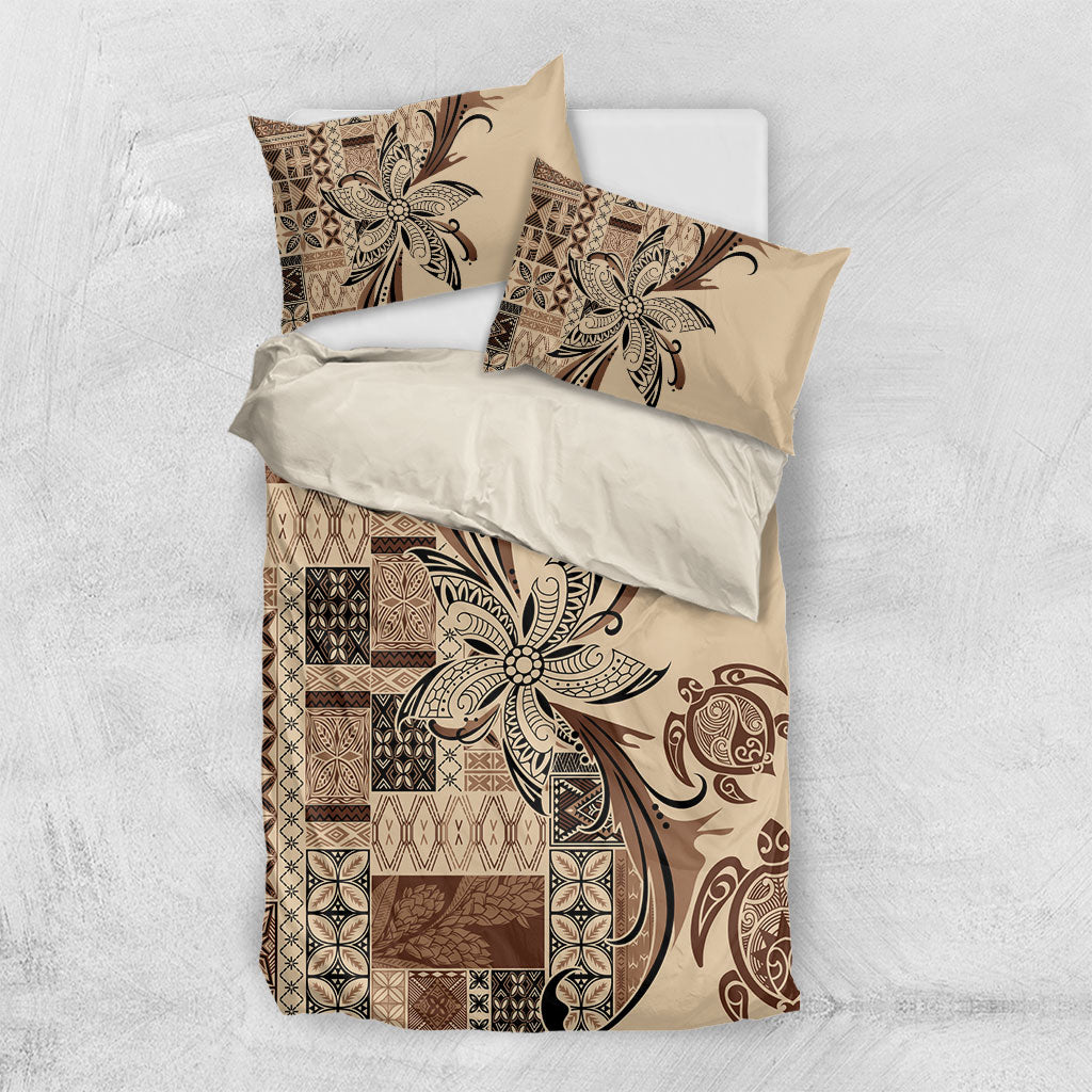Talofa Samoa Mamanu Siapo Mix Malu Bedding Set Classic Beige Frangipani and Turtles