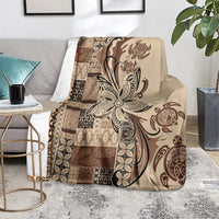 Talofa Samoa Mamanu Siapo Mix Malu Blanket Classic Beige Frangipani and Turtles