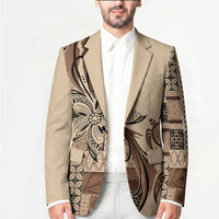 Talofa Samoa Mamanu Siapo Mix Malu Blazer Classic Beige Frangipani and Turtles