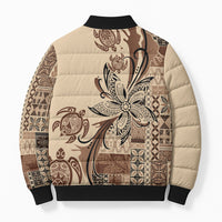 Talofa Samoa Mamanu Siapo Mix Malu Bomber Puffer Jacket Classic Beige Frangipani and Turtles LT7 - Polynesian Pride