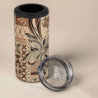 Talofa Samoa Mamanu Siapo Mix Malu 4 in 1 Can Cooler Tumbler Classic Beige Frangipani and Turtles