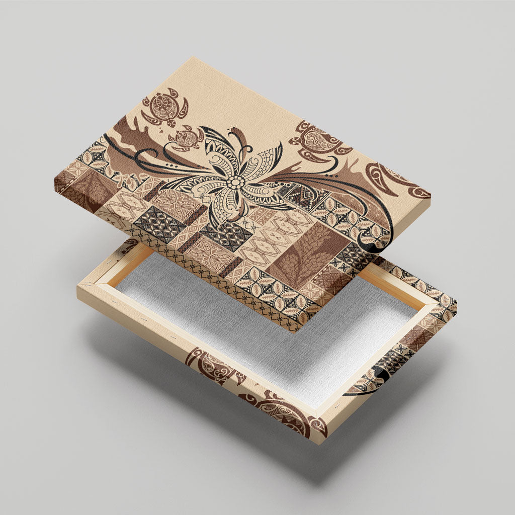 Talofa Samoa Mamanu Siapo Mix Malu Canvas Wall Art Classic Beige Frangipani and Turtles