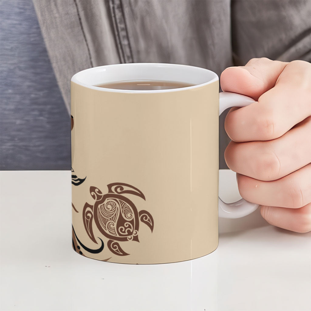 Talofa Samoa Mamanu Siapo Mix Malu Ceramic Mug Classic Beige Frangipani and Turtles