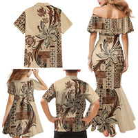 Talofa Samoa Mamanu Siapo Mix Malu Family Matching Mermaid Dress and Hawaiian Shirt Classic Beige Frangipani and Turtles