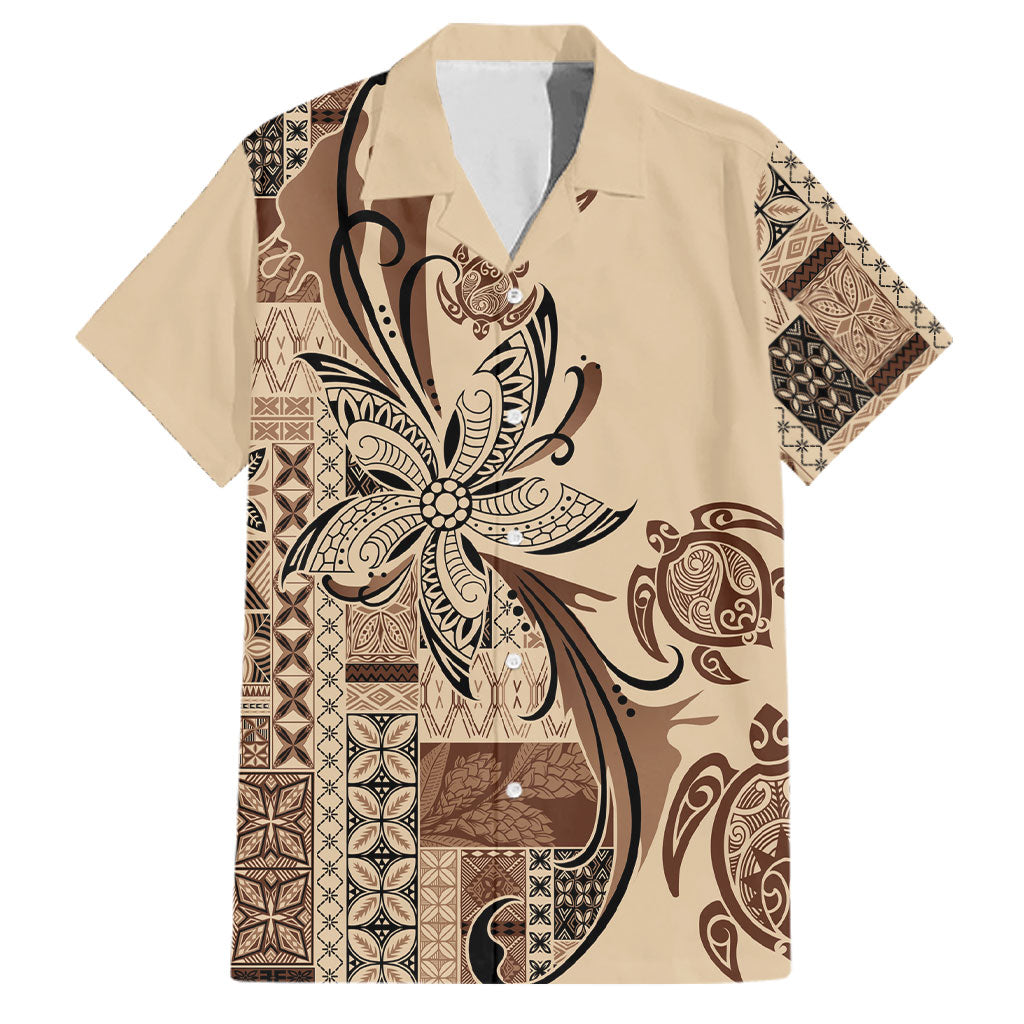 Talofa Samoa Mamanu Siapo Mix Malu Family Matching Mermaid Dress and Hawaiian Shirt Classic Beige Frangipani and Turtles
