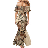 Talofa Samoa Mamanu Siapo Mix Malu Family Matching Mermaid Dress and Hawaiian Shirt Classic Beige Frangipani and Turtles